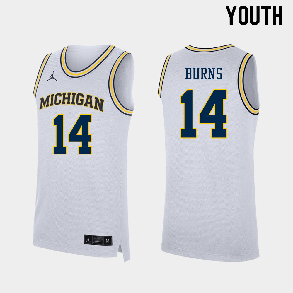 Youth #14 Ian Burns Michigan Wolverines College Basketball Jerseys Stitched Sale-White